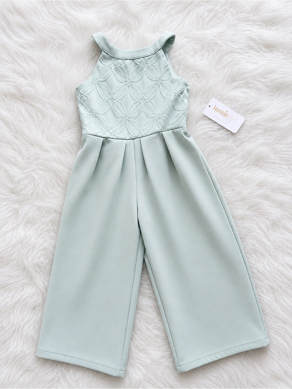 Kensie Girl Mint Green Embroidered Halter Jumpsuit